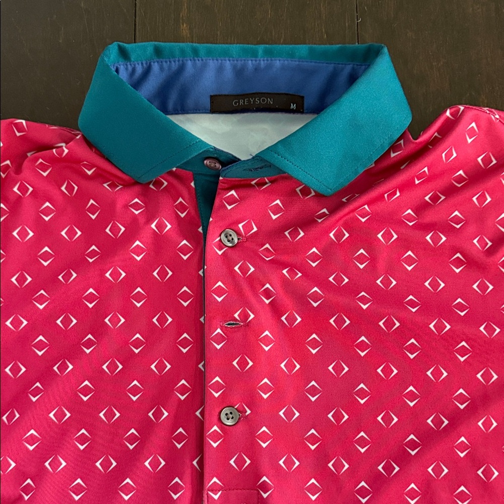 Greyson Pink and Teal Geometric Polo